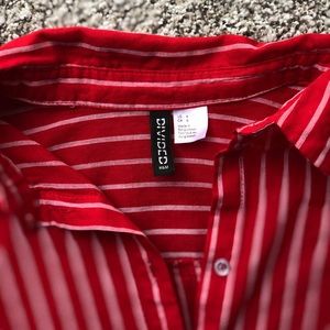 Red and white striped button down blouse